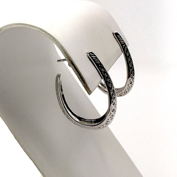 .925 Sterling Silver Design Post Hoop Earrings - Picture 2 of 16